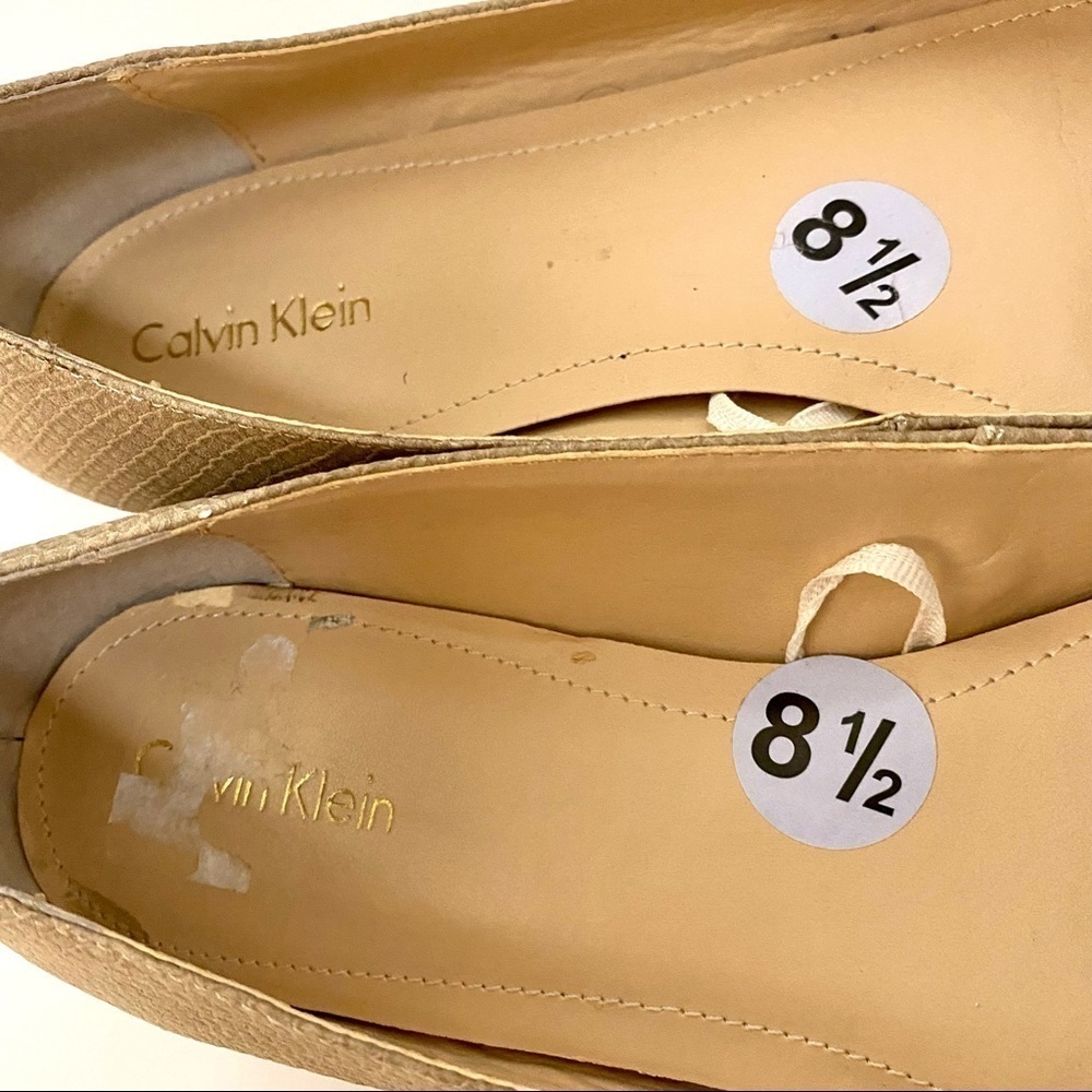 Calvin Klein Tan Pointed-toe Leather Flat Shoes 8.5 Slip-on Cap Toe Snake Print - Picture 9 of 12
